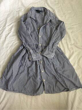 Polo Ralph Lauren Blue & White Striped Shirt Dress - Girls Size 6X